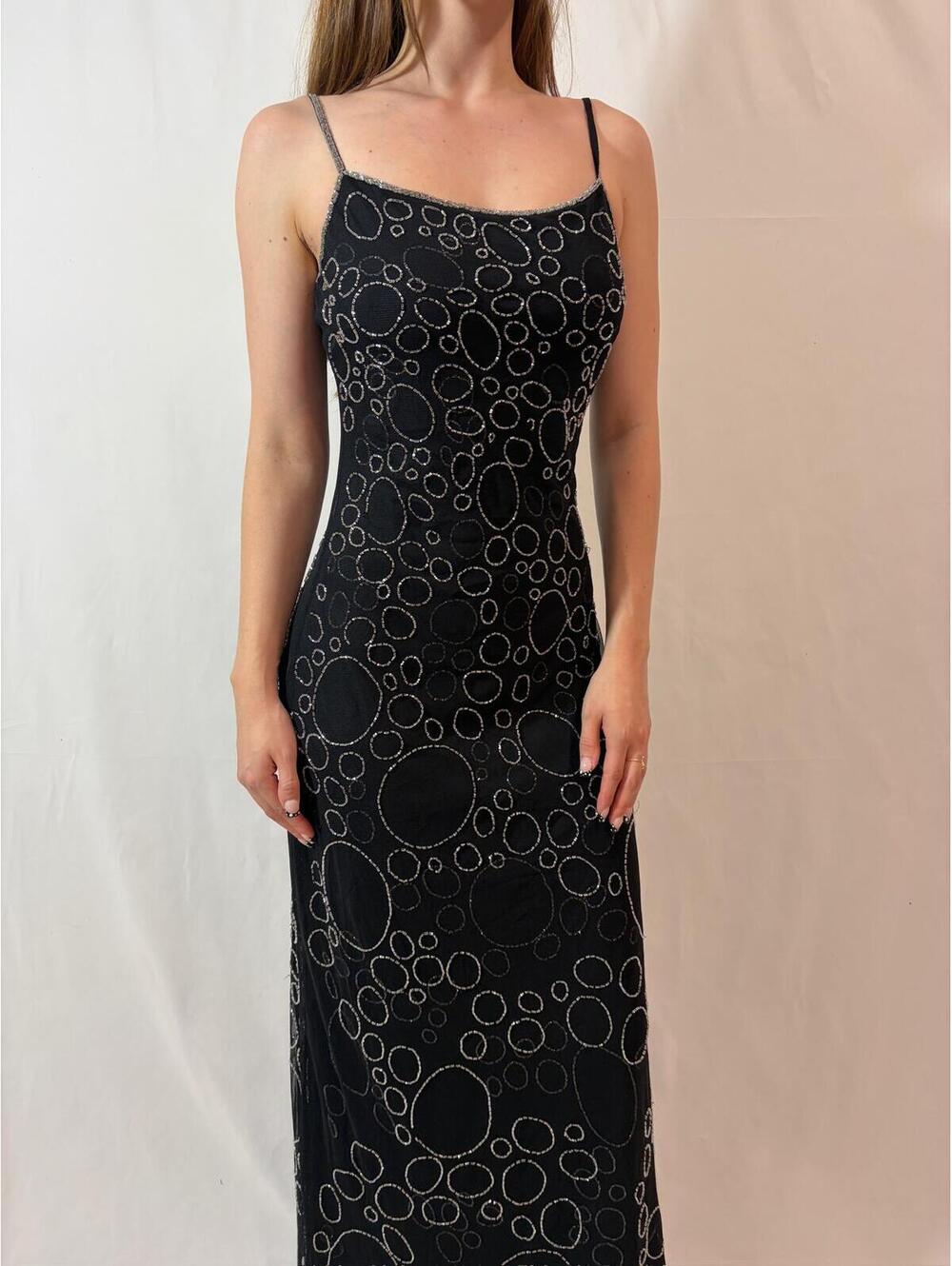 Black and Silver Fully Beaded Bubble Cache Maxi Formal Dress - Picture 5 of 9